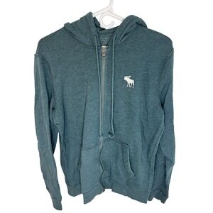 Abercrombie & Fitch Women Small Blue Full Zip Y2K Jacket Hooded Logo Sleeve 90's